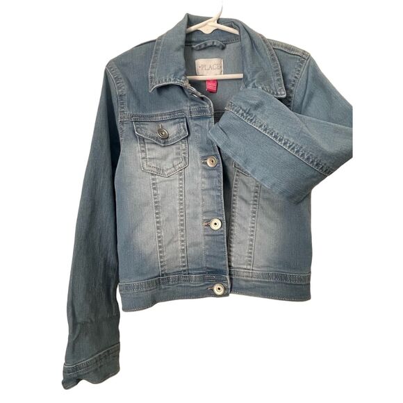 The Childrens Place Girls Small Denim Jean Jacket Blue Distressed Snap Front - Picture 5 of 6